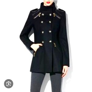 (S)🖤Vince Camuto🖤 Black🖤 Wool Military Style Coat Gold Hardware